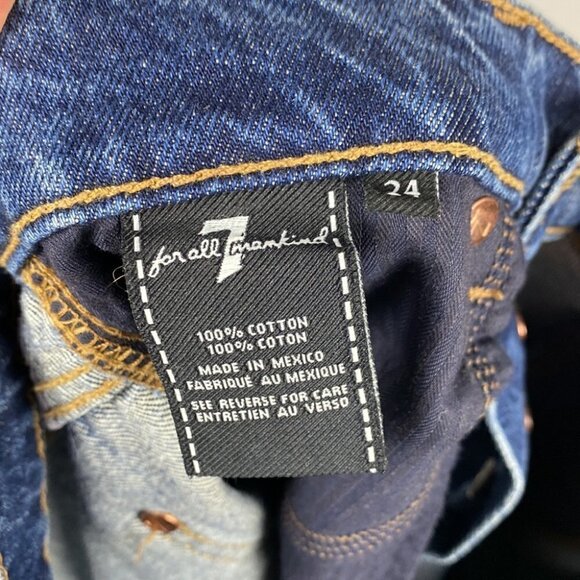 7 For All Mankind • High Waist Button Fly Distressed Blue Jean - Picture 8 of 9